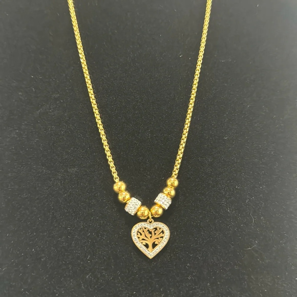 Jewelry - 18K Gold Plated Tree of Life Heart Necklace Zircon Titanium Steel